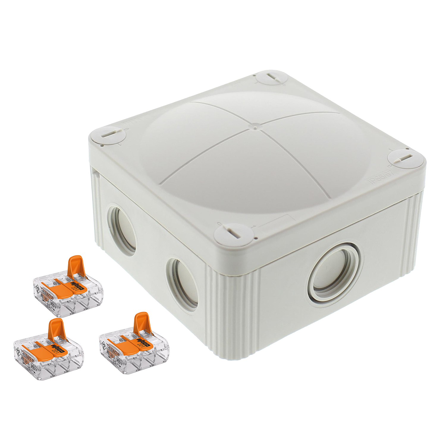 Wiska Combi 407/5 95mm x 95mm x 60mm PVC Adaptable Box Grey IP66 + Wago