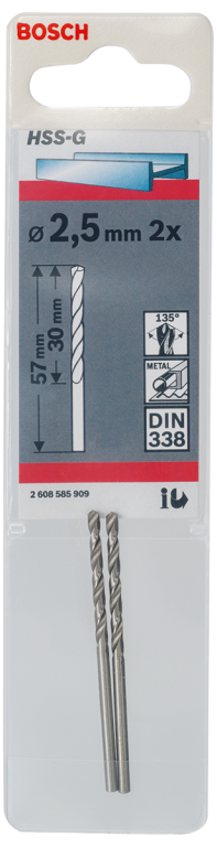 Bosch HSS Drill Bit 2.5mm x 57mm (Pack of 2)