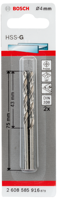 Bosch HSS Drill Bit 4.0mm x 75mm (Pack of 2)