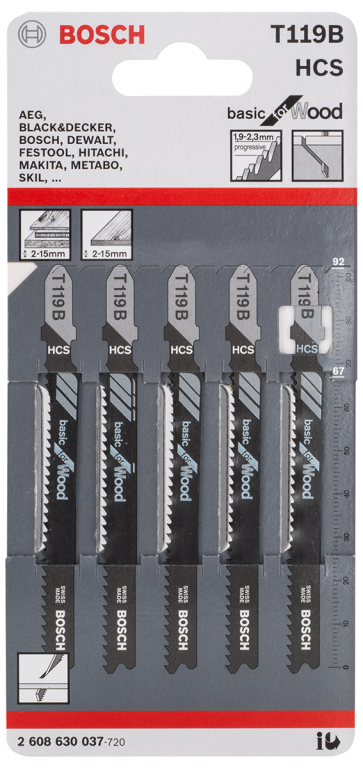 Bosch T119B 2-15mm Wood Jigsaw Blade (Pack of 5)