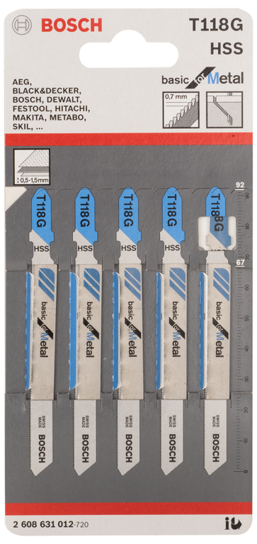 Bosch T118G 0.5-1.5mm Metal Jigsaw Blades (Pack of 5)