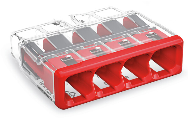 Wago Push Wire 4mm 4 Way Splicing Connector Transparent with Red Cover (Box of 80)