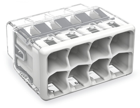 Wago Push Wire 4mm 8 Way Splicing Connector Transparent with Light Grey Cover (Box of 40)