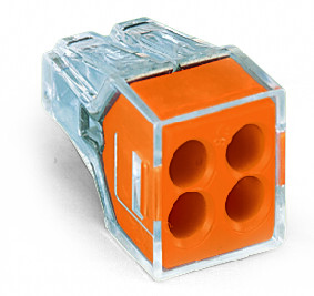 Wago Push Wire 2.5mm 4 Way Connector for Junction Boxes Transparent with Orange Cover (Box of 100)