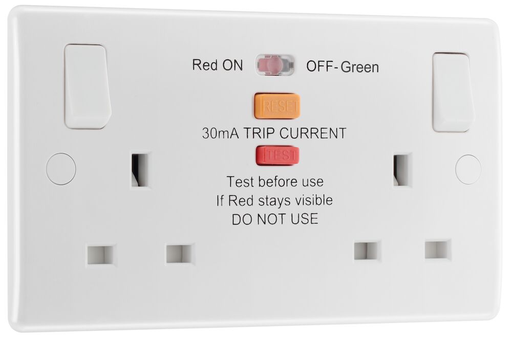 BG Nexus 13A 2 Gang Double Round Edge Switched Socket with Type A RCD Protection White