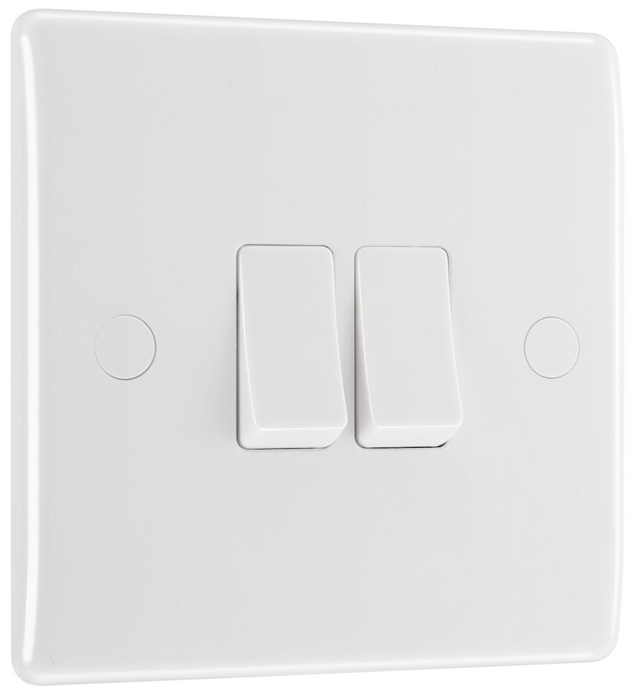 BG Nexus 20A 16AX 2 Gang 2 Way Round Edge Switch White