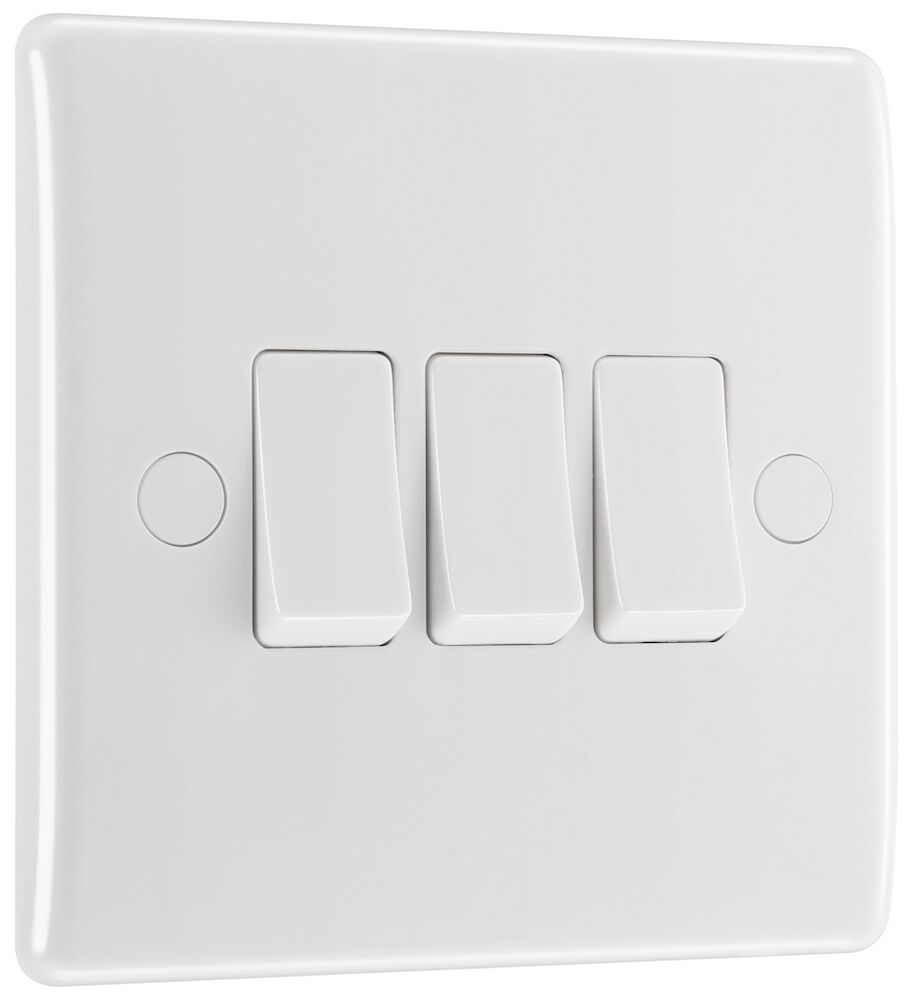 BG Nexus 20A 16AX 3 Gang 2 Way Round Edge Switch White