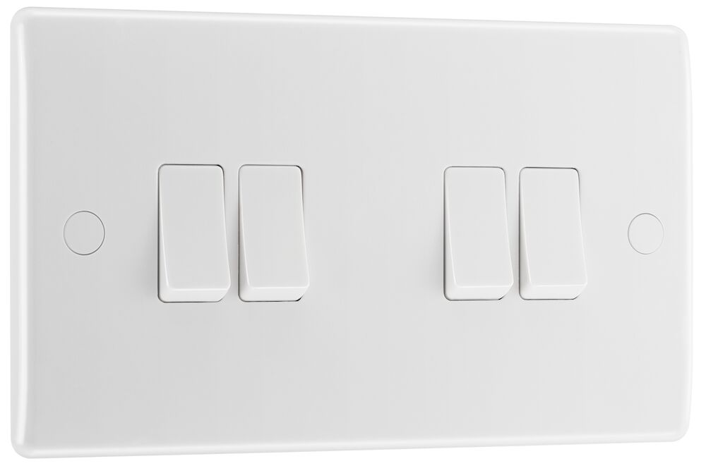 BG Nexus 20A 16AX 4 Gang 2 Way Round Edge Switch White