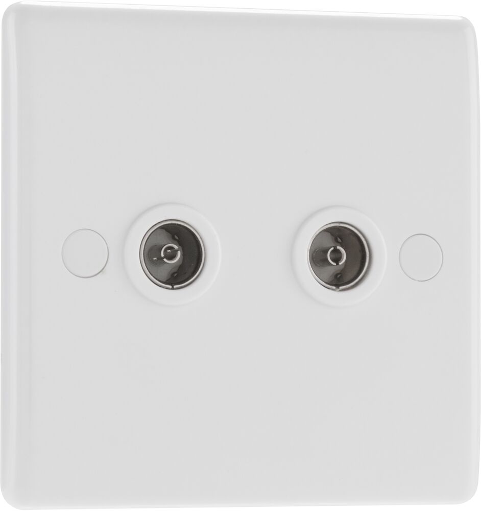 BG Nexus 2 Gang Round Edge Isolated Co-Axial TV/FM Socket White