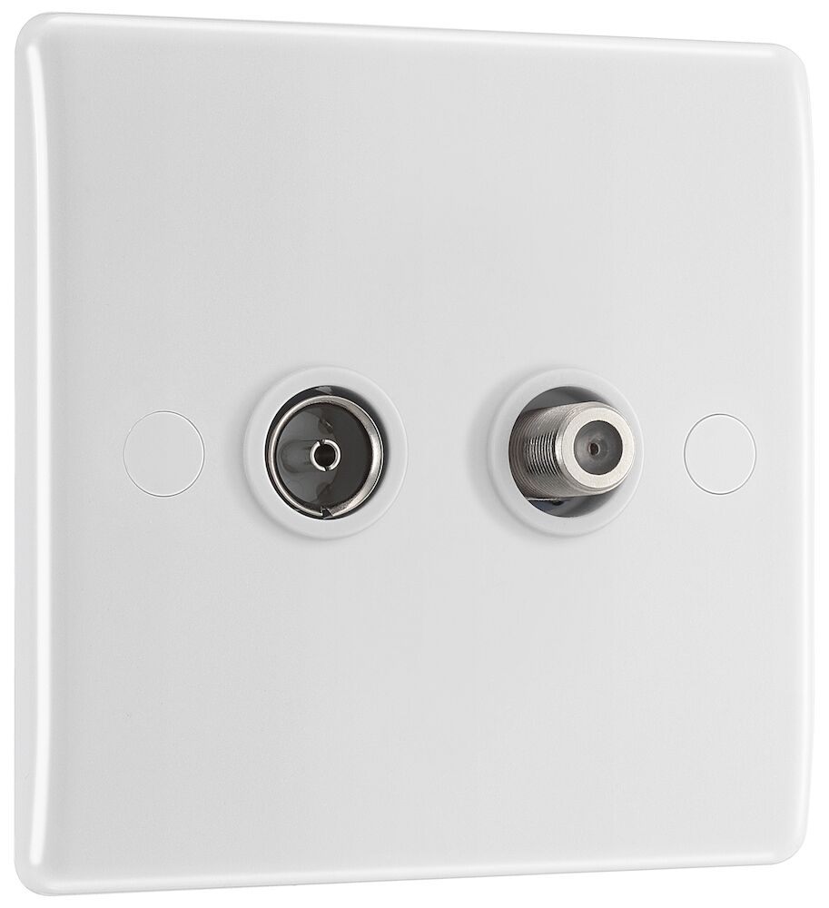 BG Nexus 2 Gang Round Edge Satellite And TV/FM Co-Axial Socket White