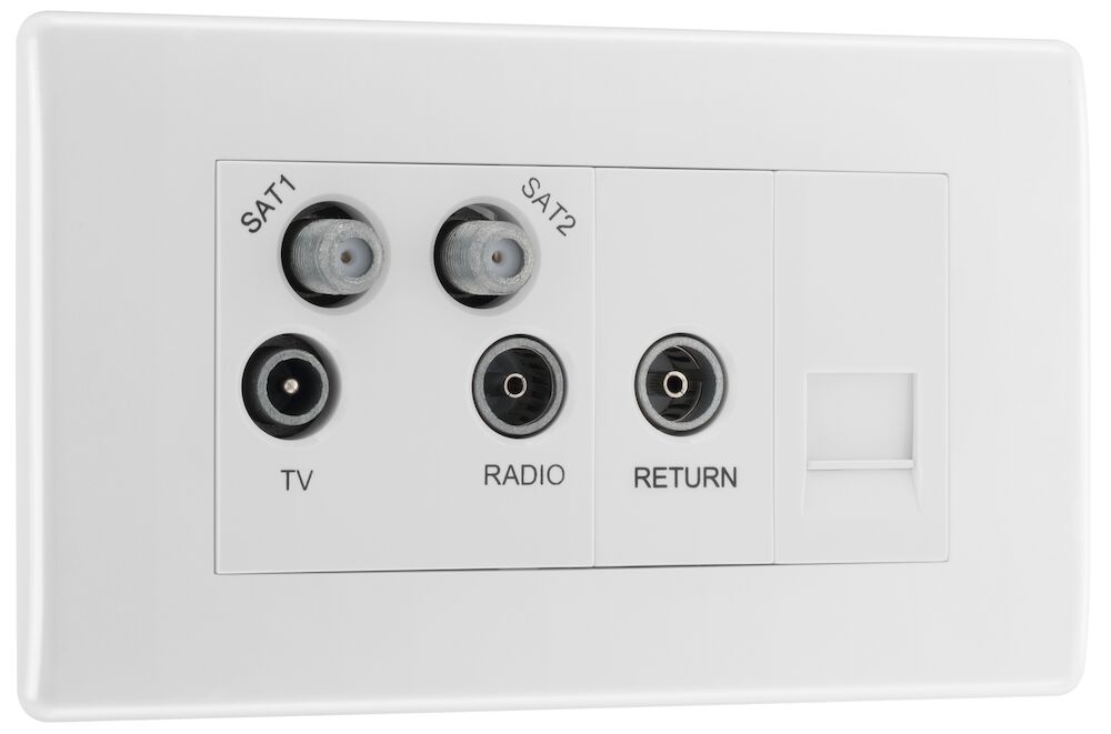 BG Nexus Round Edge TV/FM/SATx2 Quadplexer with Return and BT Outlet White