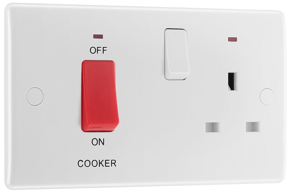 BG Nexus 45A DP Round Edge Cooker Control Unit With 13A Socket And Neon White