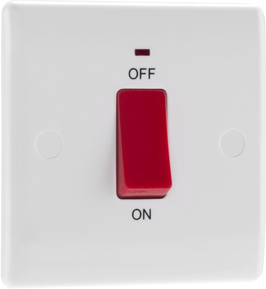 BG Nexus 45A DP Round Edge 1 Gang Plate Red Switch With Neon White