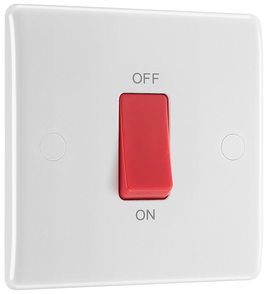 BG Nexus 45A DP Round Edge 1 Gang Plate Red Switch White