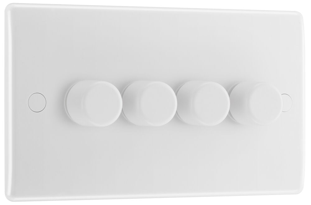 BG Nexus Round Edge 4 Gang 2 Way 200W Trailing Edge Dimmer Switch White