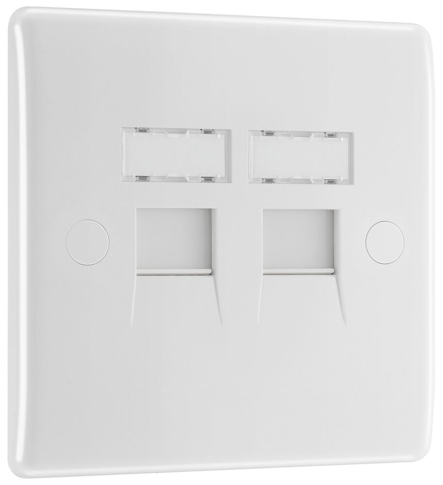 BG Nexus Round Edge 2 Gang RJ45 IDC Telephone Socket IDC White