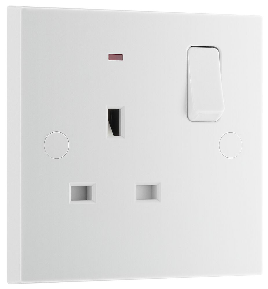 BG 1 Gang 13A Single Switched Socket With Neon White