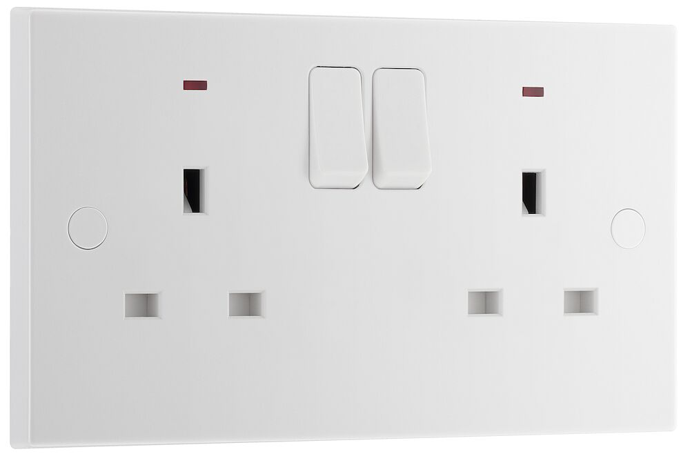 BG 2 Gang 13A Square Edge Double Switched Socket With Neon White
