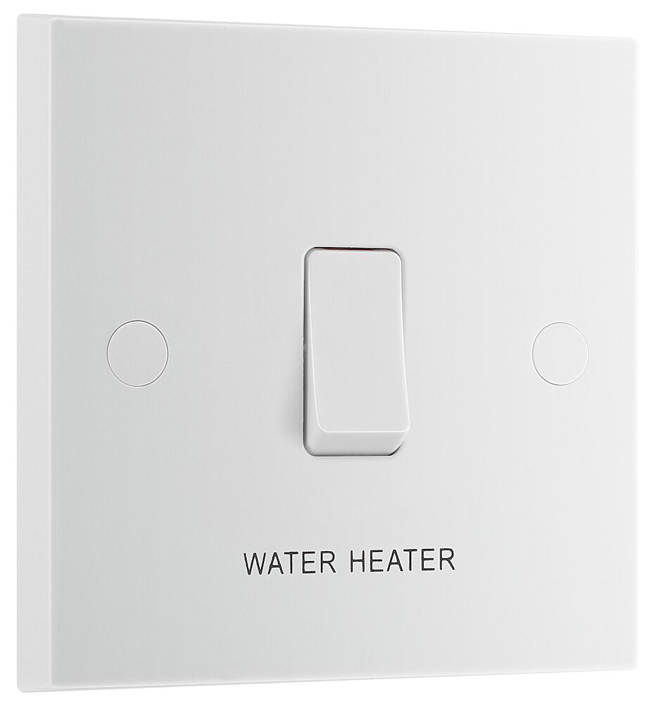 BG 20A DP Square Edge 'Water Heater' Switch With Flex Outlet White
