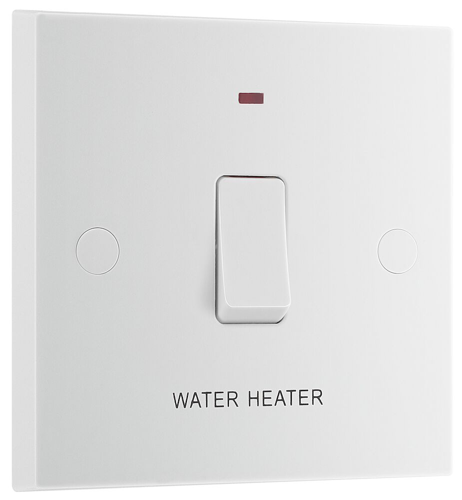 BG 20A DP 'Water Heater' Switch With Neon And Flex Outlet White