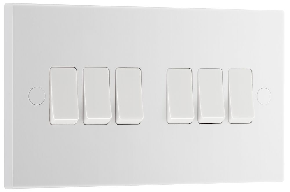 BG 6 Gang 2 Way Square Edge Switch White