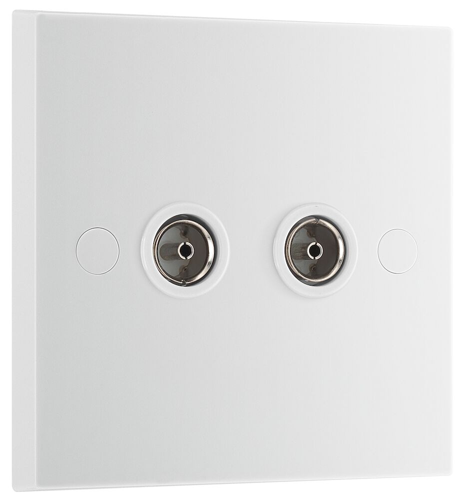BG 2 Gang Co-Axial Square Edge Socket White