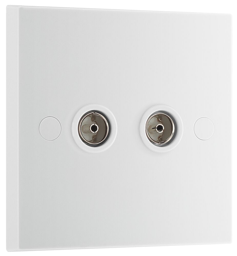 BG 2 Gang Isolated Co-Axial Square Edge Socket White