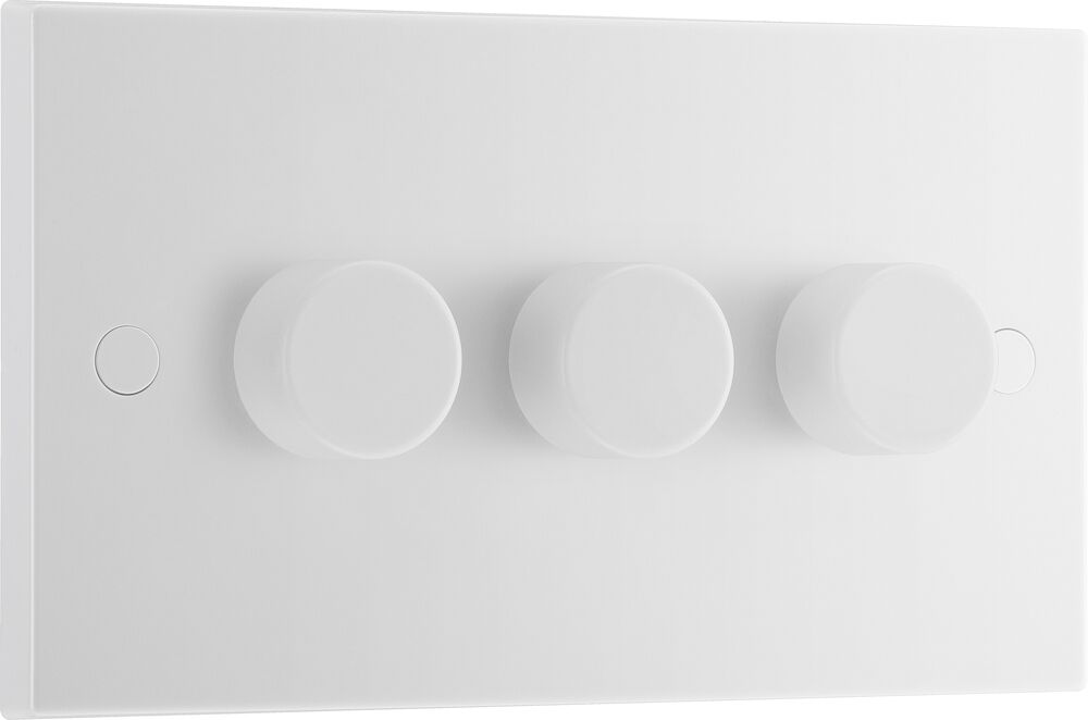 BG 3 Gang 2 Way 400W Push Dimmer Square Edge Switch White