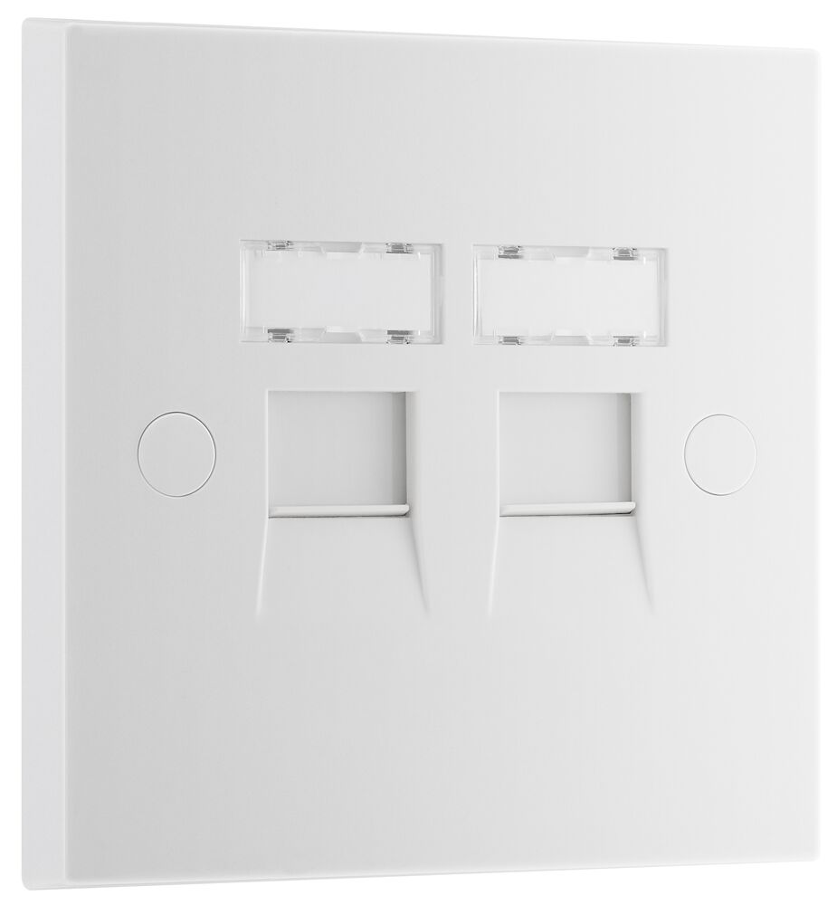 BG 2 Gang RJ45 Data Telephone Square Edge Socket IDC White