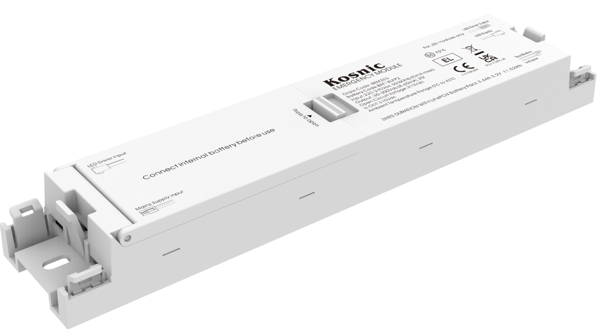 Kosnic 3W 3600mAh LiFePO4 Emergency Module for Kosnic Battens