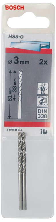 Bosch HSS Drill Bit 3.0mm x 61mm (Pack of 2)