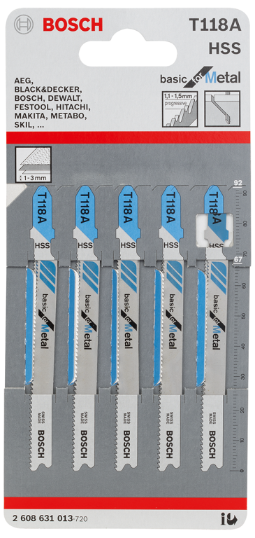 Bosch T118A 1-3mm Metal Jigsaw Blades (Pack of 5)