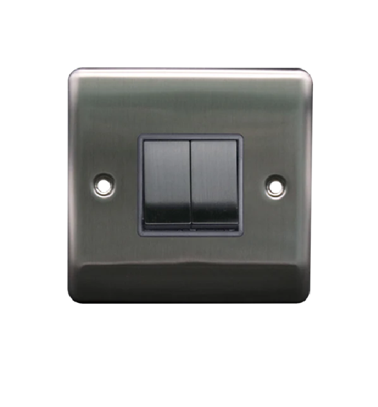 Thrion 2 Gang 2 Way 10AX Switch Brushed Chrome Grey insert