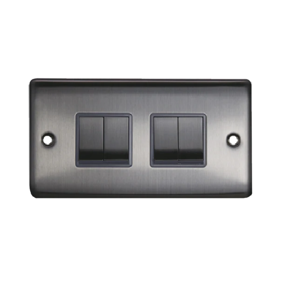 Thrion 10AX 4 Gang 2 Way Switch Brushed Chrome with Grey Insert