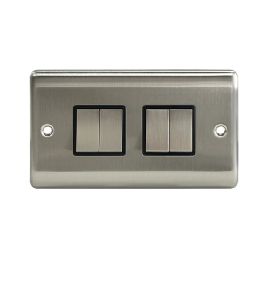 Thrion 10AX 4 Gang 2 Way Switch Brushed Chrome with Black Insert