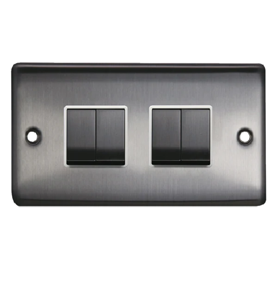 Thrion 10AX 4 Gang 2 Way Switch Brushed Chrome with White Insert