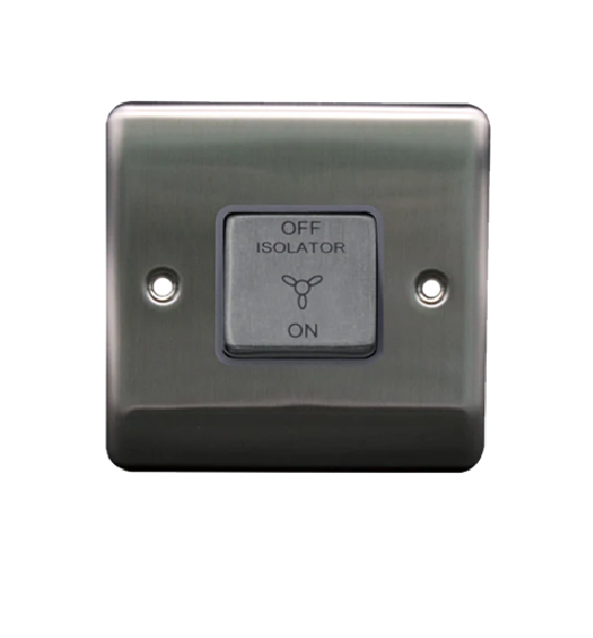 Thrion 10A 3 Pole Fan Isolator Switch Brushed Chrome with Grey Insert