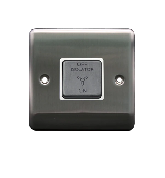 Thrion 10A 3 Pole Fan Isolator Switch Brushed Chrome with White Insert