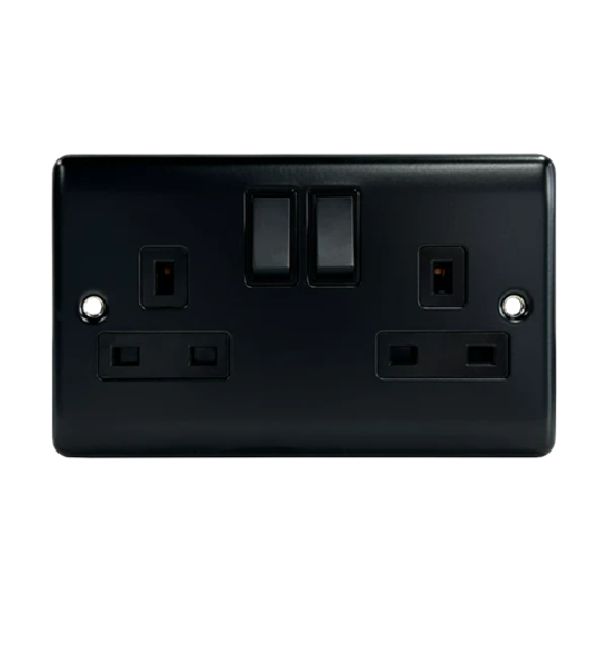 Thrion 13A 2 Gang DP Switched Socket Matt Black 