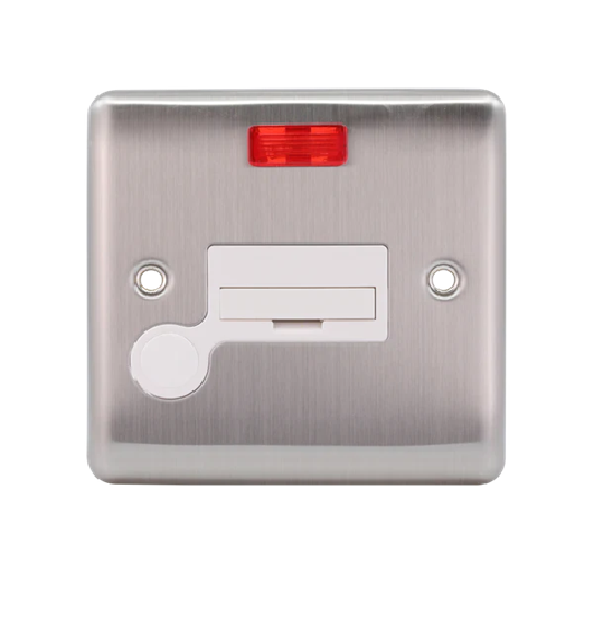 Thrion 13A Single Unswitched Fused Spur With Neon & Flex Outlet Brushed Chrome With White Insert