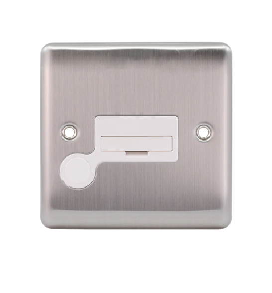 Thrion 13A Unswitched Fused Spur With Flex Outlet Brushed Chrome With White Insert