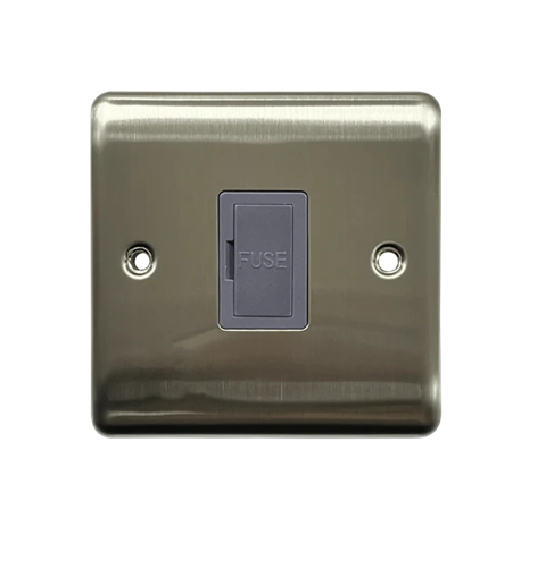 Thrion 13A Unswitched Fused Spur Brushed Chrome With Grey Insert