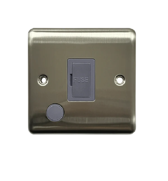 Thrion 13A Unswitched Fused Spur With Flex Outlet Brushed Chrome With Grey Insert
