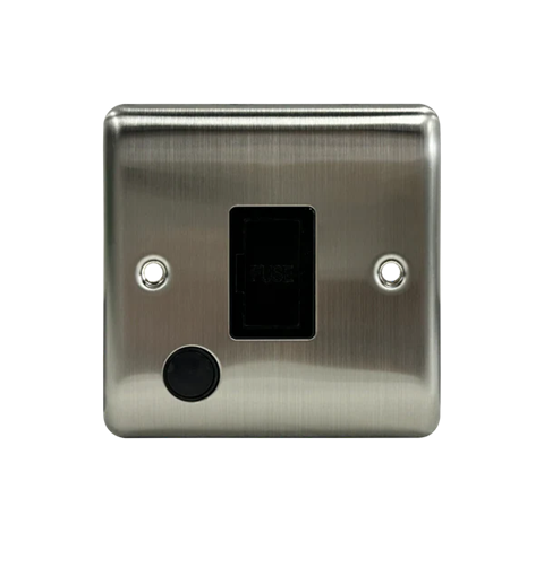 Thrion 13A Unswitched Fused Spur With Flex Outlet Brushed Chrome With Black Insert