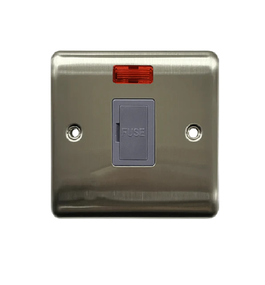 Thrion 13A Unswitched Fused Spur With Neon Brushed Chrome With Grey Insert