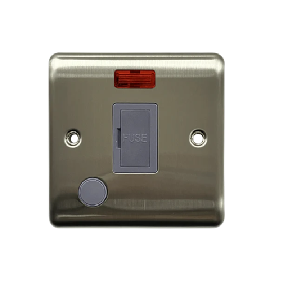 Thrion 13A Unswitched Fused Spur With Neon & Flex Outlet Brushed Chrome With Grey Insert