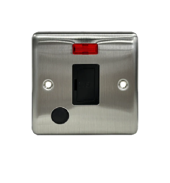Thrion 13A Unswitched Fused Spur With Neon & Flex Outlet Brushed Chrome With Black Insert