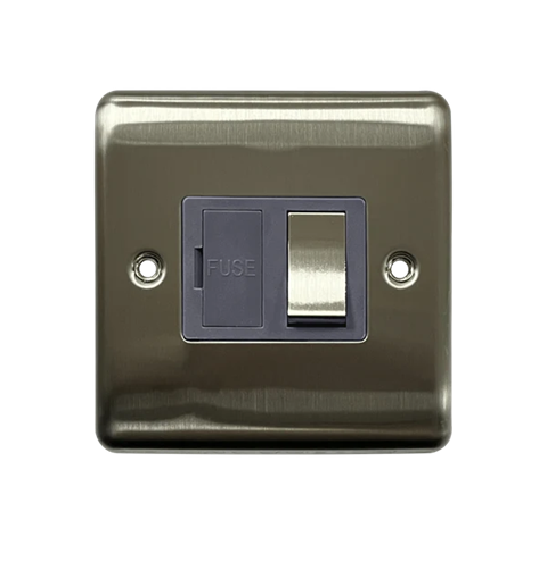 Thrion 13A 1 Gang Single Switched Fused Spur Brushed Chrome With Grey Insert