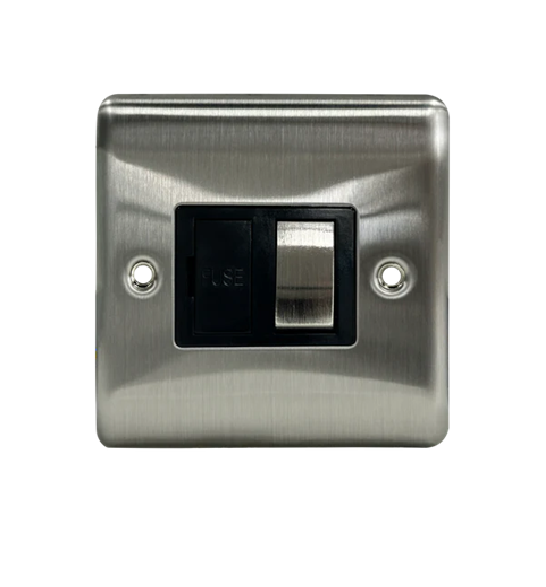 Thrion 13A 1 Gang Single Switched Fused Spur Brushed Chrome With Black Insert