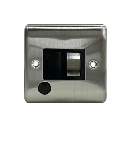 Thrion 13A Switched Fused Spur with Flex Outlet Brushed Chrome with Black Insert